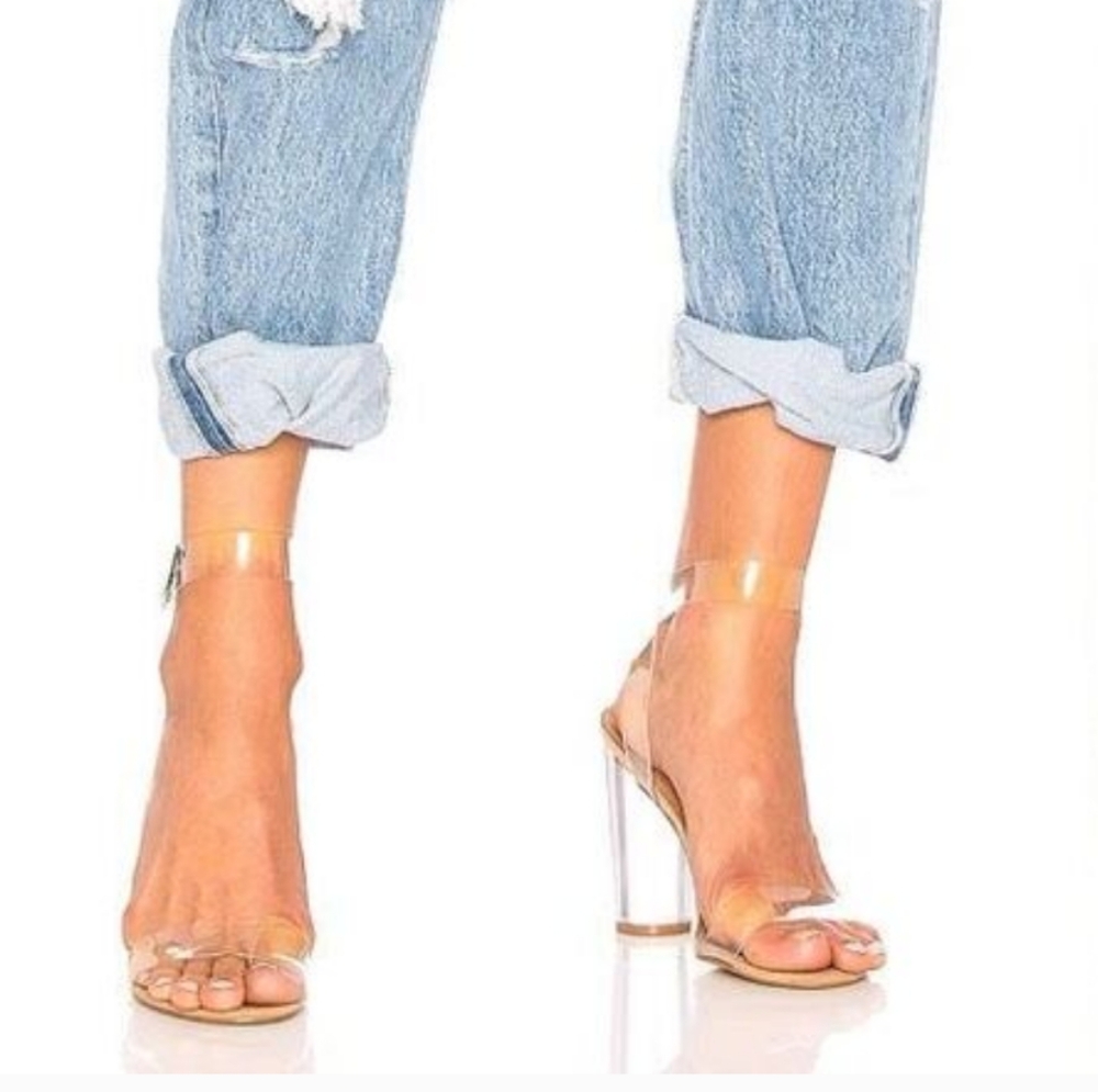 Modern Glass Slipper Lucite and nude chunky heel.